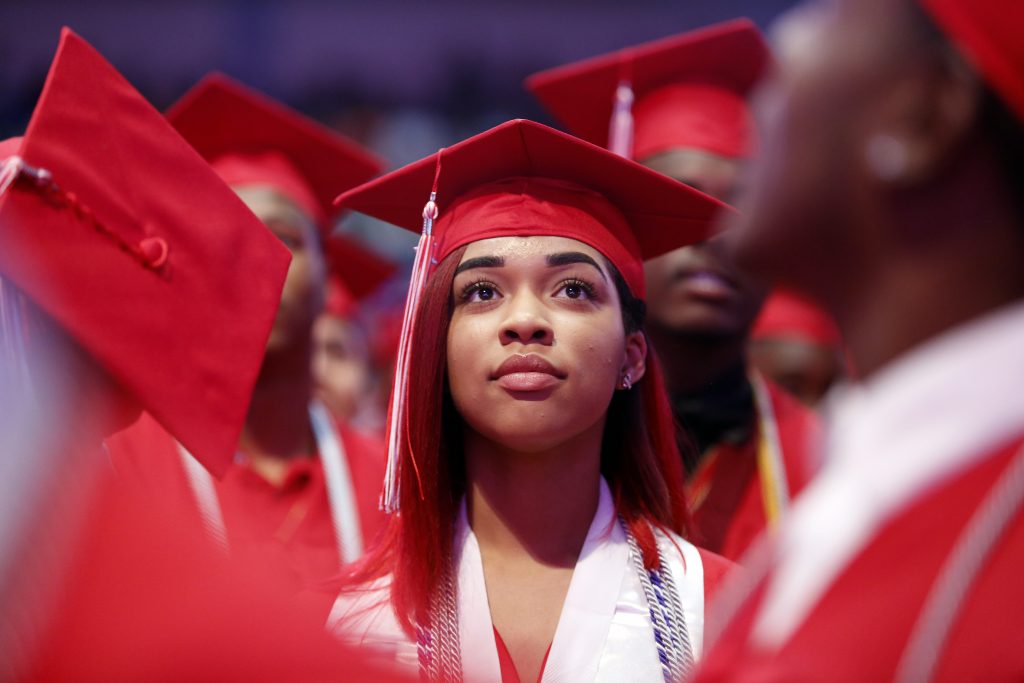 Phantasia Chavers at her graduation from Cedar Hill High School at College Park Center in Arlington on Friday, May 26, 2017. (photo © Lara Solt)