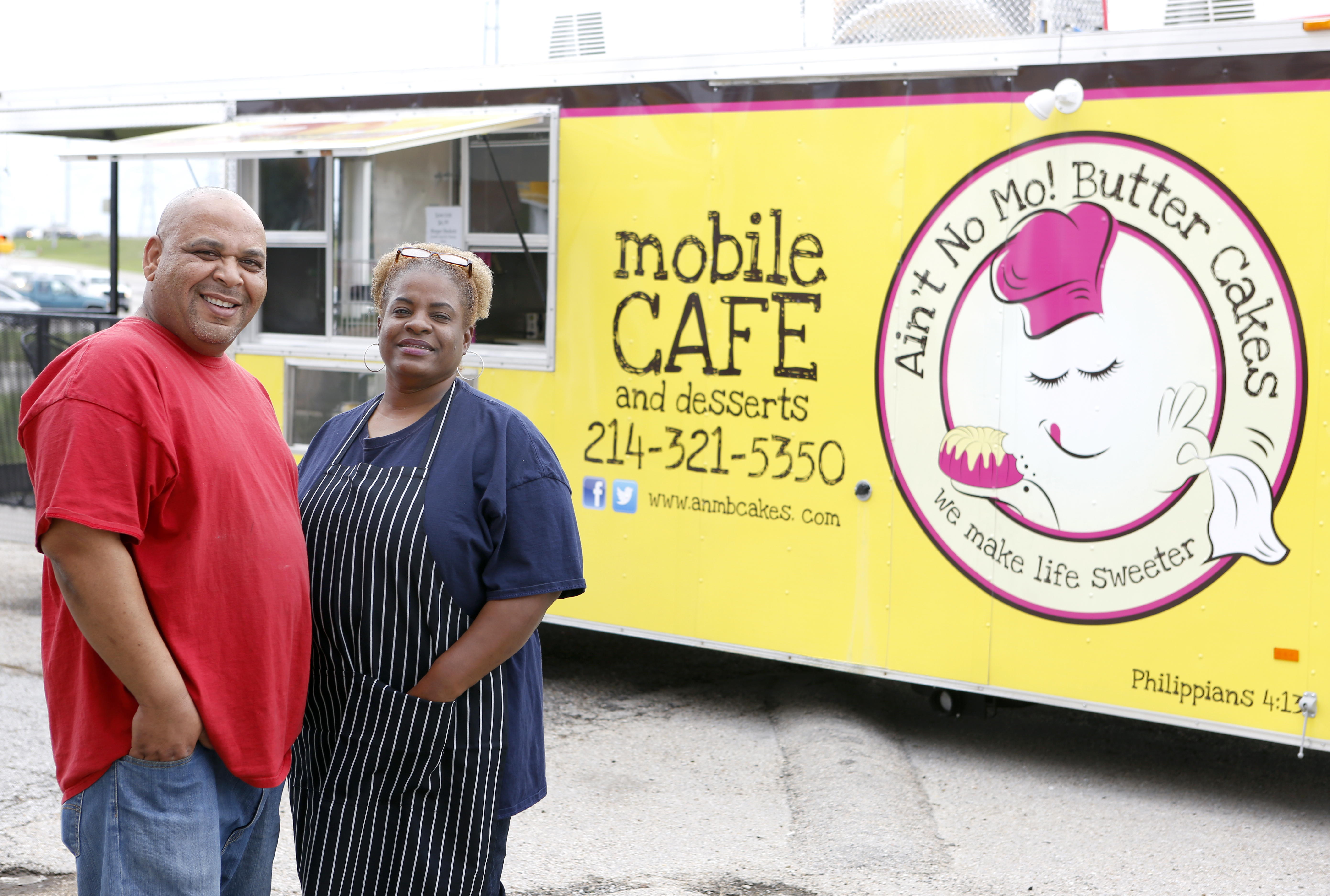 Quincy and Sheri Brown outside their food truck, Ain't No Mo! Butter Cakes, on their third day operating from a Shell gas station near 635 and Ferguson Rd in Garland, Texas. Photographed on Friday, November 6, 2015. Photo/Lara Solt